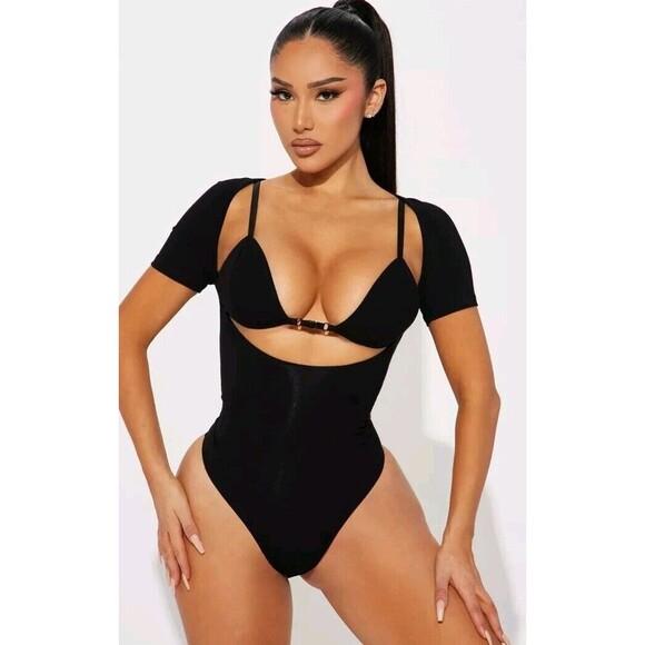 Fashion Nova XS Black It's Giving Bodysuit Extra Small Black - Picture 2 of 3